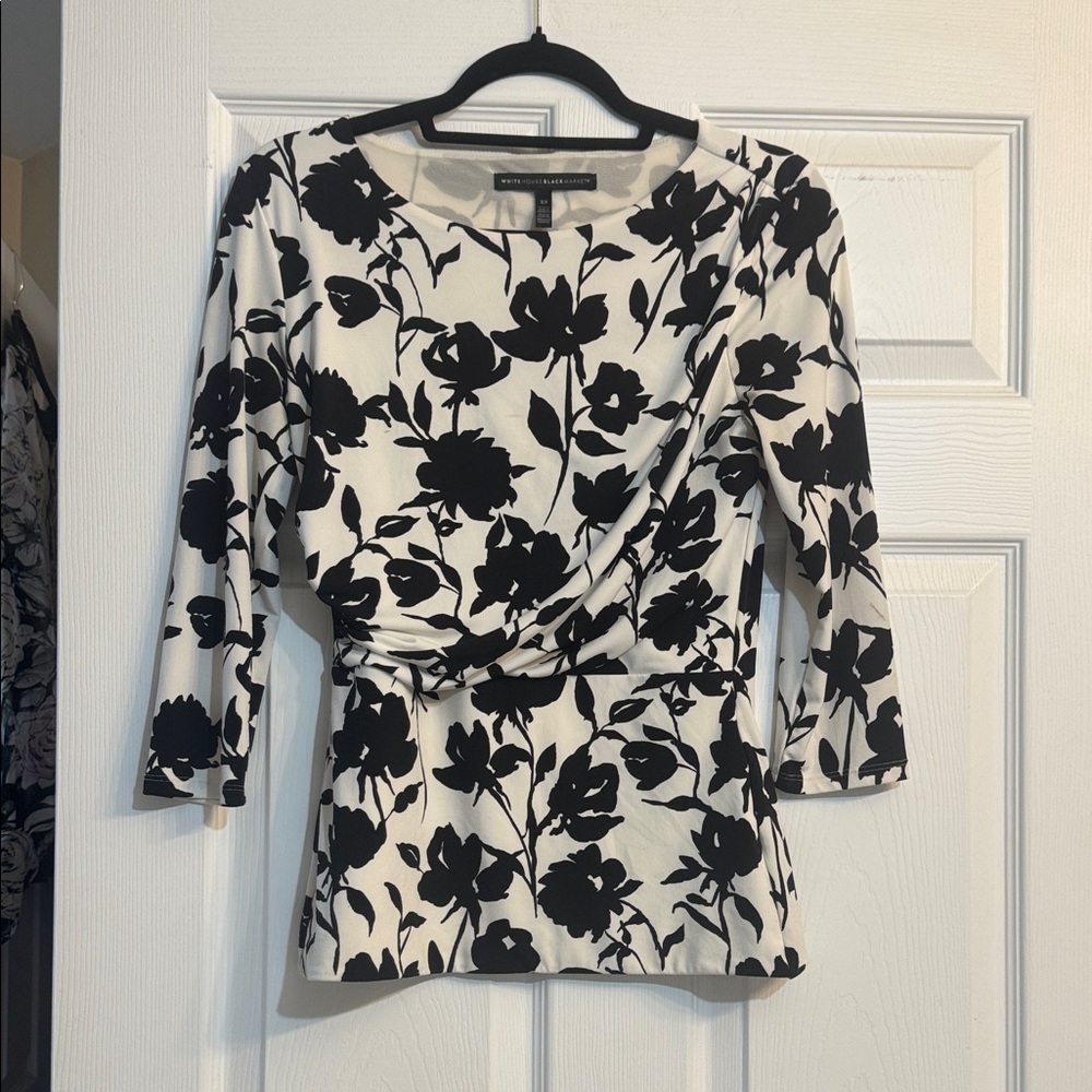 White House Black Market Black and White Floral Blouse